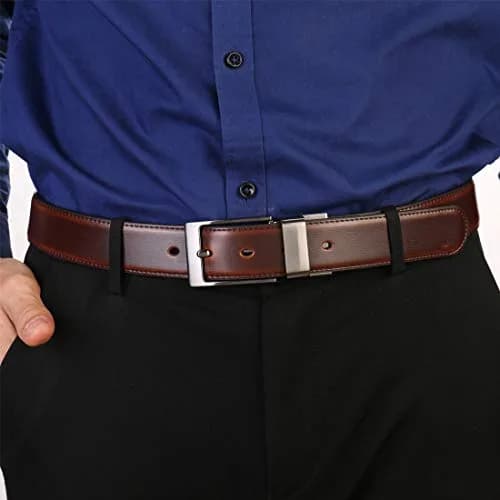 beltox fine Men's Reversible Leather Dress Belt 1.25" Wide with Rotating Buckle | Black/Cognac, Size 52-54 (39"-40" Waist) thumbnail 6