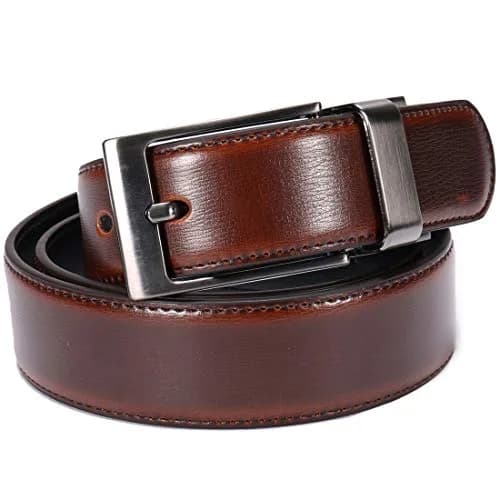 beltox fine Men's Reversible Leather Dress Belt 1.25" Wide with Rotating Buckle | Black/Cognac, Size 52-54 (39"-40" Waist) thumbnail 8