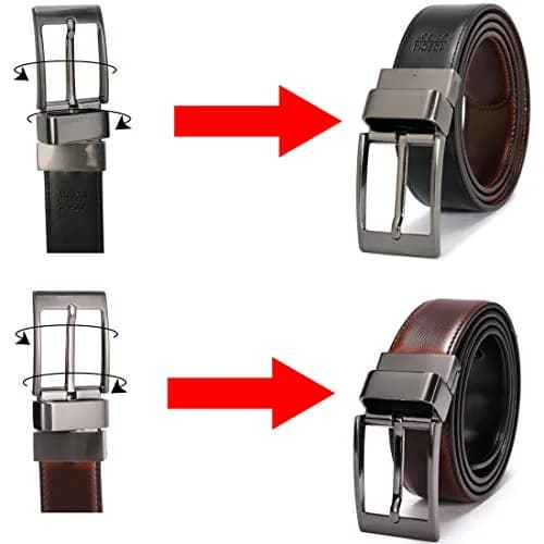 beltox fine Men's Reversible Leather Dress Belt 1.25" Wide with Rotating Buckle | Black/Cognac, Size 52-54 (39"-40" Waist) thumbnail 2
