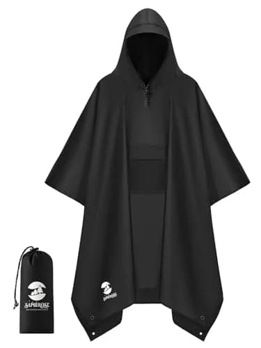 SaphiRose Double Layer Rain Poncho, Waterproof Thick Hooded Raincoat 3-in-1 | All-Weather Emergency Gear thumbnail 1