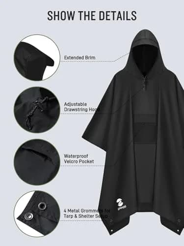 SaphiRose Double Layer Rain Poncho, Waterproof Thick Hooded Raincoat 3-in-1 | All-Weather Emergency Gear thumbnail 4