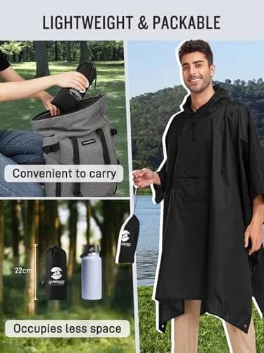 SaphiRose Double Layer Rain Poncho, Waterproof Thick Hooded Raincoat 3-in-1 | All-Weather Emergency Gear thumbnail 5