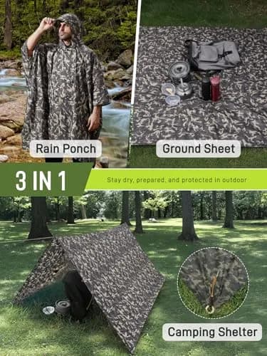 SaphiRose Double Layer Rain Poncho, Waterproof Thick Hooded Raincoat 3-in-1 | All-Weather Emergency Gear thumbnail 3