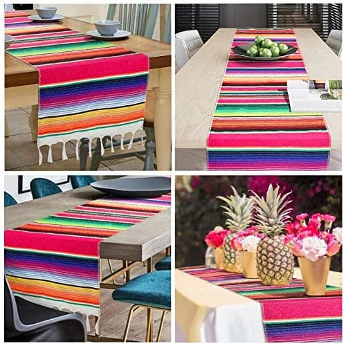 Hxezoc Mexican Serape Table Runner 35cm x 213cm (14 x 84 Inch) | Festive Cotton Tablecloth for Parties thumbnail 4