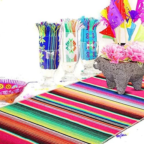 Hxezoc Mexican Serape Table Runner 35cm x 213cm (14 x 84 Inch) | Festive Cotton Tablecloth for Parties thumbnail 5