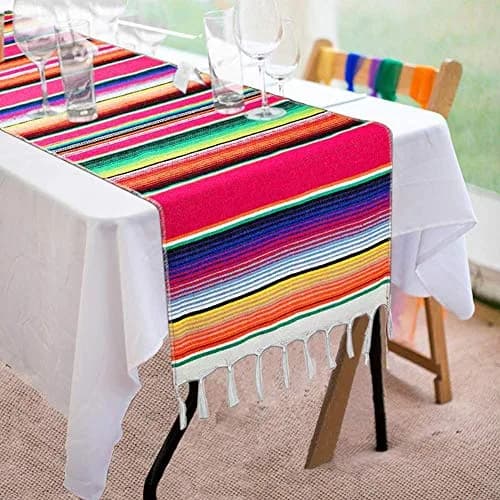 Hxezoc Mexican Serape Table Runner 35cm x 213cm (14 x 84 Inch) | Festive Cotton Tablecloth for Parties thumbnail 1