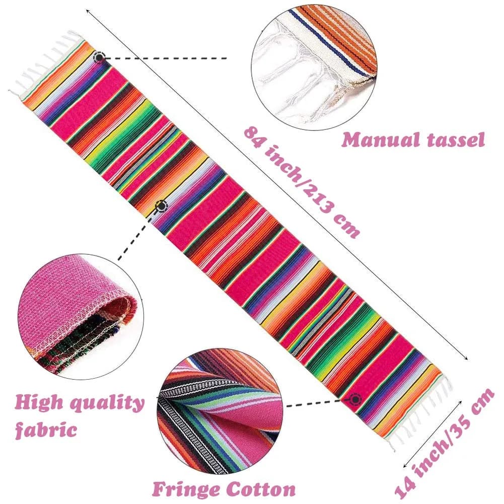 Hxezoc Pink Mexican Serape Table Runner 14 x 84 Inch | Hand-Woven Cotton for Festive Decor - view 2