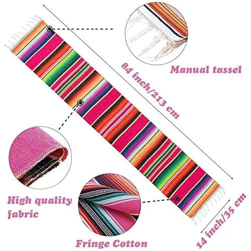 Hxezoc Mexican Serape Table Runner 35cm x 213cm (14 x 84 Inch) | Festive Cotton Tablecloth for Parties thumbnail 2