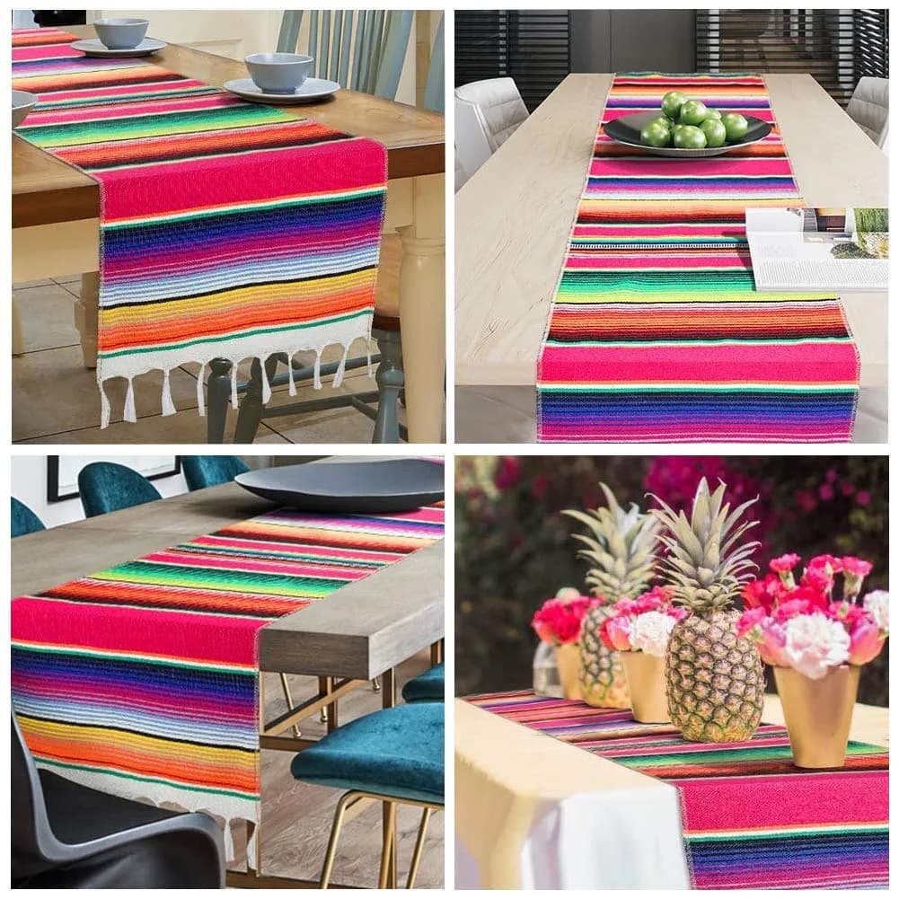 Hxezoc Pink Mexican Serape Table Runner 14 x 84 Inch | Hand-Woven Cotton for Festive Decor - view 4