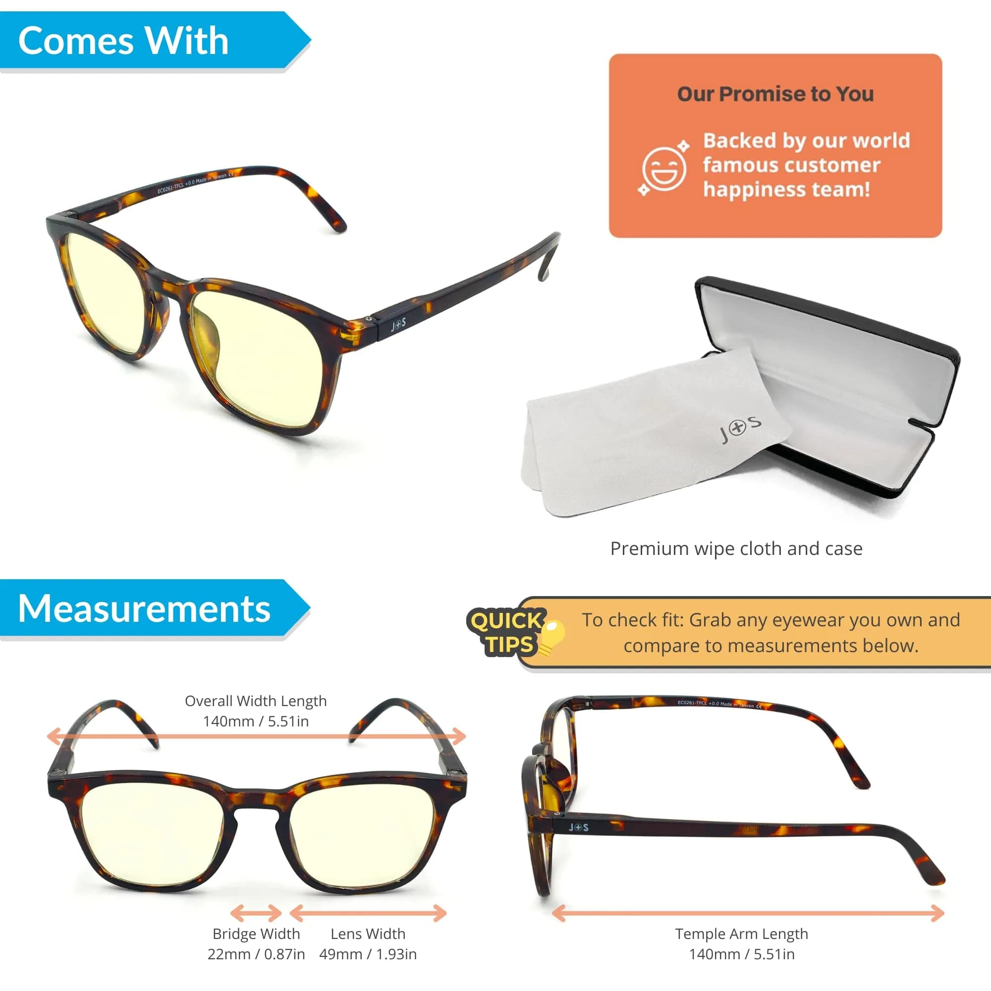 J+S Puhou Square Tortoise Blue Light Blocking Glasses with Low Color Distortion Lens (LCD), Medium Fit - view 4
