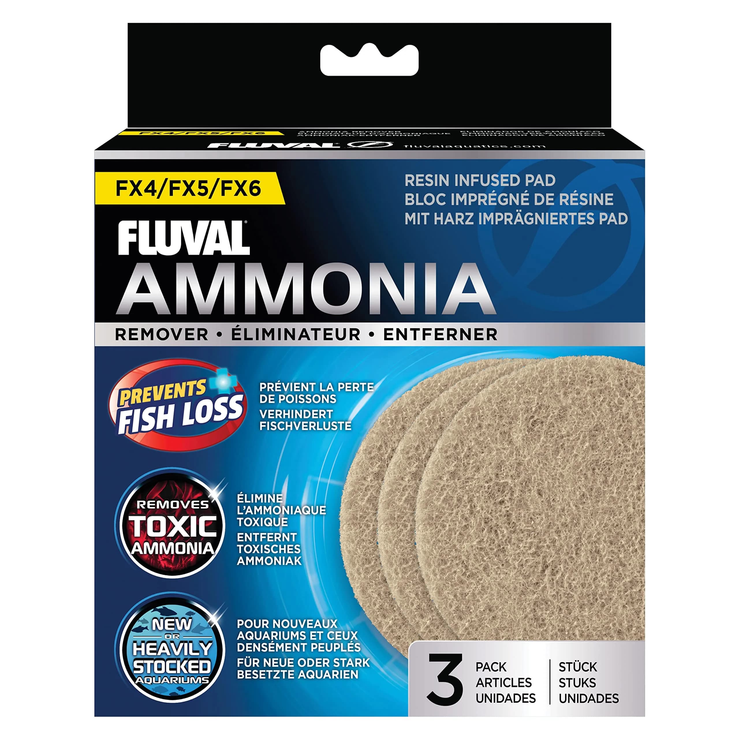 Fluval FX4/FX6 Ammonia Remover Pad 3-Pack | Chemical & Mechanical Filtration for Clear Water - main product image