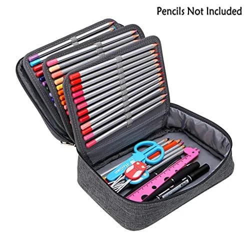 BTSKY High Capacity Zipper Pens Pencil Case- Multi-Functional Stationery Pencil Pouch 72 Slots Grey | Portable & Lightweight for Art & School thumbnail 2