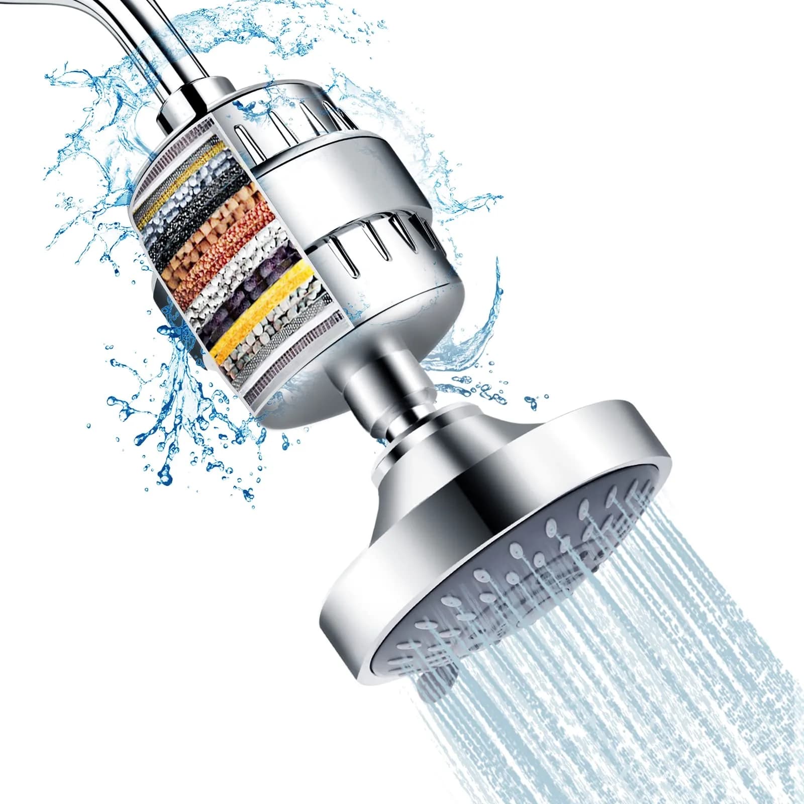FEELSO Fixed Shower Head with 15-Stage Filter 1.8 GPM Chrome | Purifies Water for Healthier Showers — Chrome