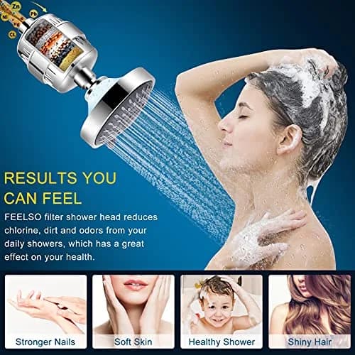 FEELSO Fixed Shower Head with 15-Stage Filter 1.8 GPM Chrome | Purifies Water for Healthier Showers thumbnail 3