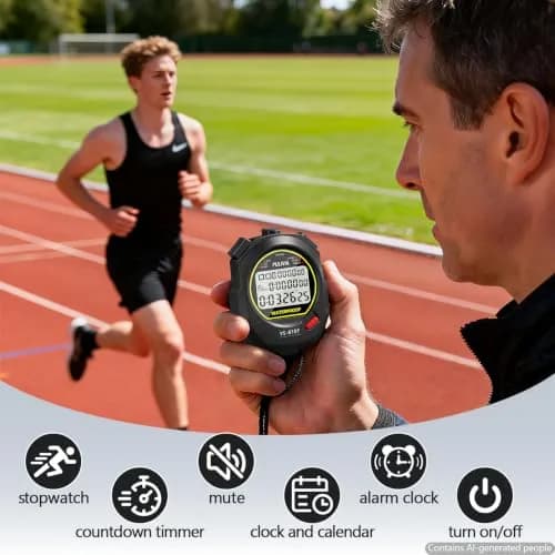 PULIVIA Digital Stopwatch Timer Multi Splits/Laps with Countdown, Alarm, Pace Mode | 1/100 Second Accuracy thumbnail 2