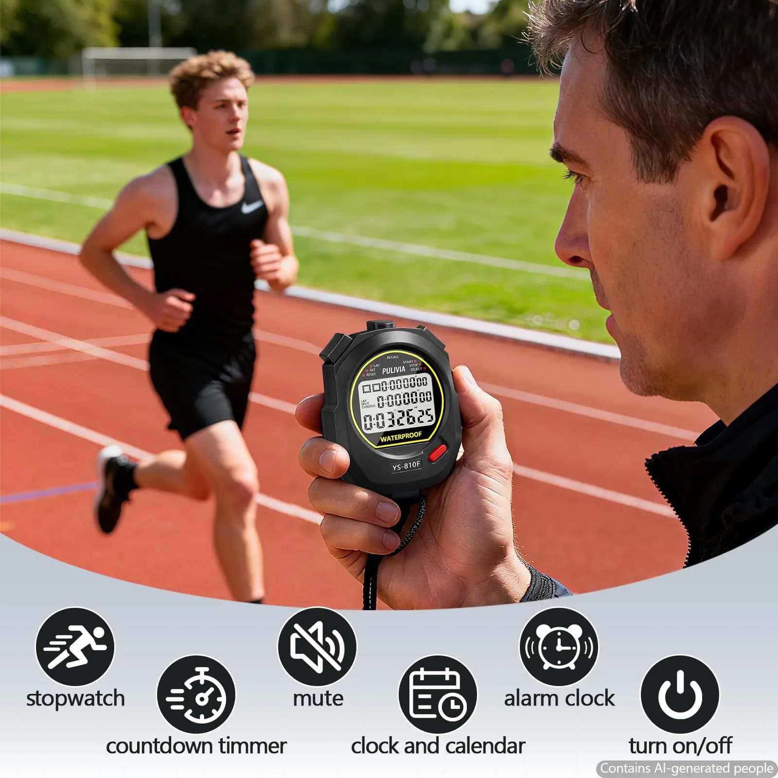 PULIVIA Digital Stopwatch Timer Multi Splits/Laps with Countdown, Alarm, Pace Mode | 1/100 Second Accuracy thumbnail 2