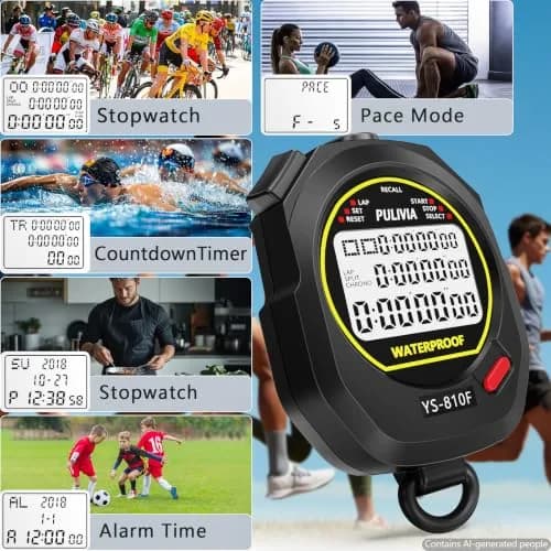 PULIVIA Digital Stopwatch Timer Multi Splits/Laps with Countdown, Alarm, Pace Mode | 1/100 Second Accuracy thumbnail 3
