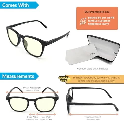 J+S Blue Light Blocking Glasses, Puhou Square Black Frame, LCD Lens (49mm Lens Width, 140mm Arm Length) | Blocks 90% Harmful Blue Light thumbnail 4