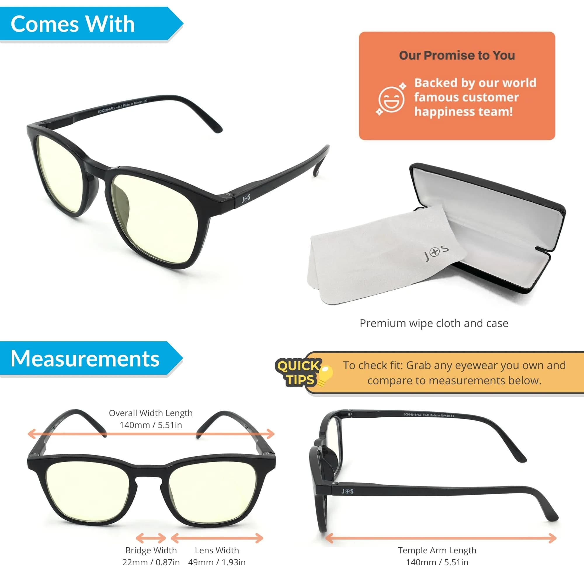 J+S Blue Light Blocking Glasses, Puhou Square Black Frame, LCD Lens (49mm Lens Width, 140mm Arm Length) | Blocks 90% Harmful Blue Light - view 4