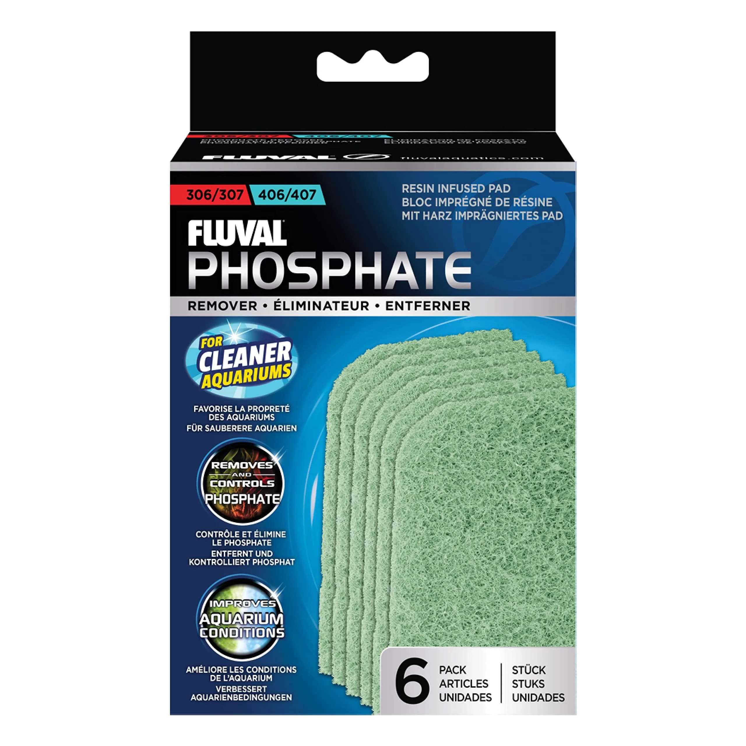 Fluval Phosphate Remover Pad 6-Pack | 2-in-1 Mechanical & Chemical Filtration for Aquariums — 6-Pack
