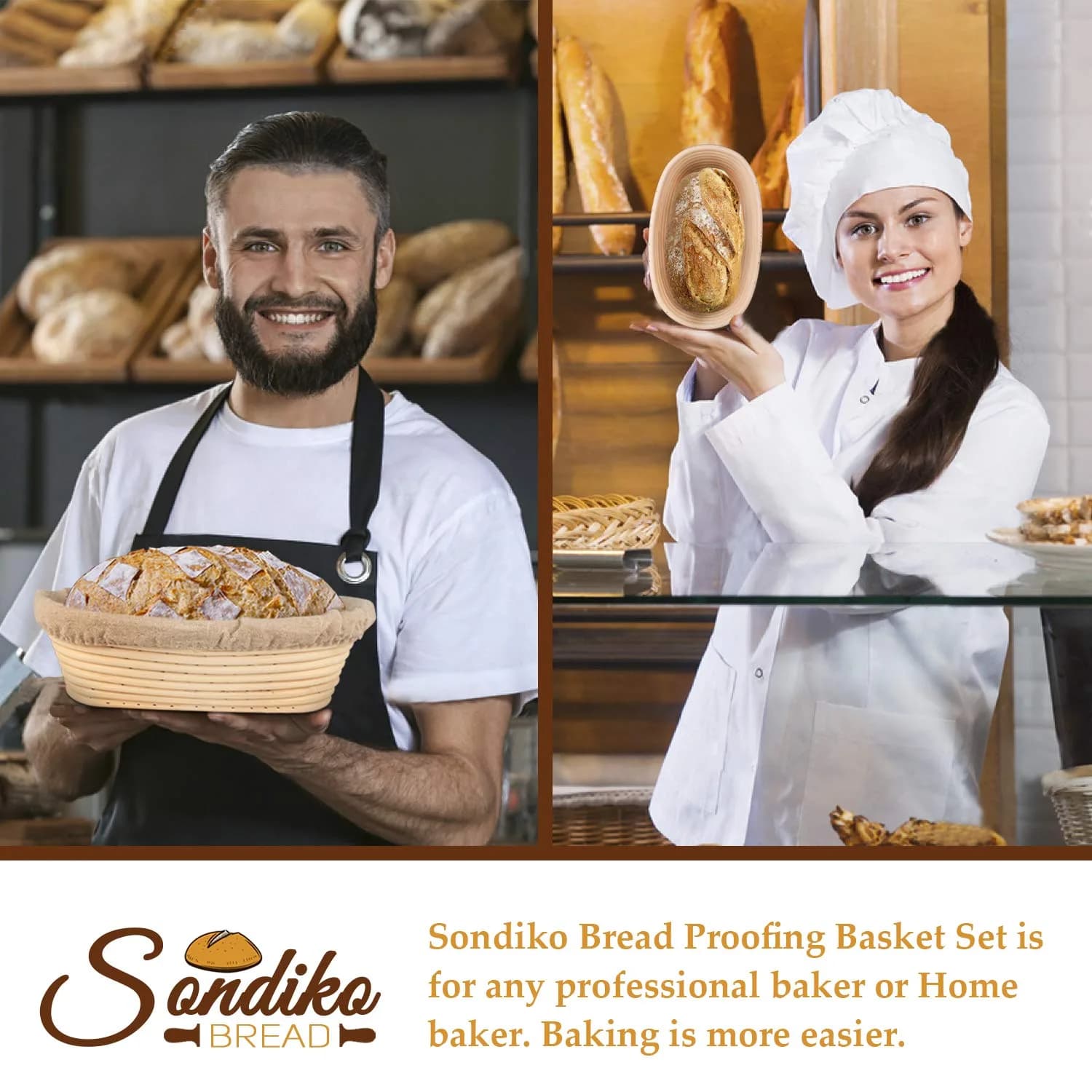 Sondiko Oval Banneton Bread Proofing Basket 24.5cm (9.6") with Liner | Handmade Rattan for Sourdough Bread - view 5