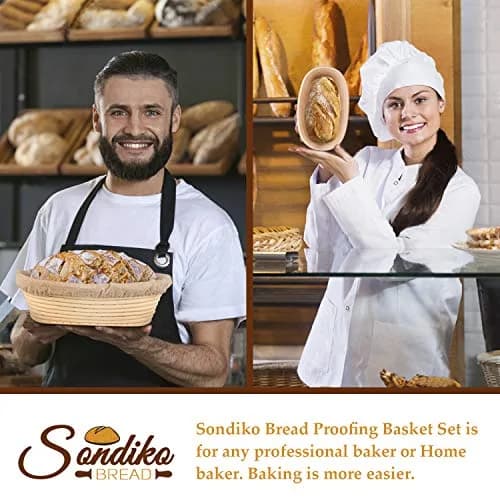 Sondiko Oval Banneton Bread Proofing Basket 24.5cm (9.6") with Liner | Handmade Rattan for Sourdough Bread thumbnail 5