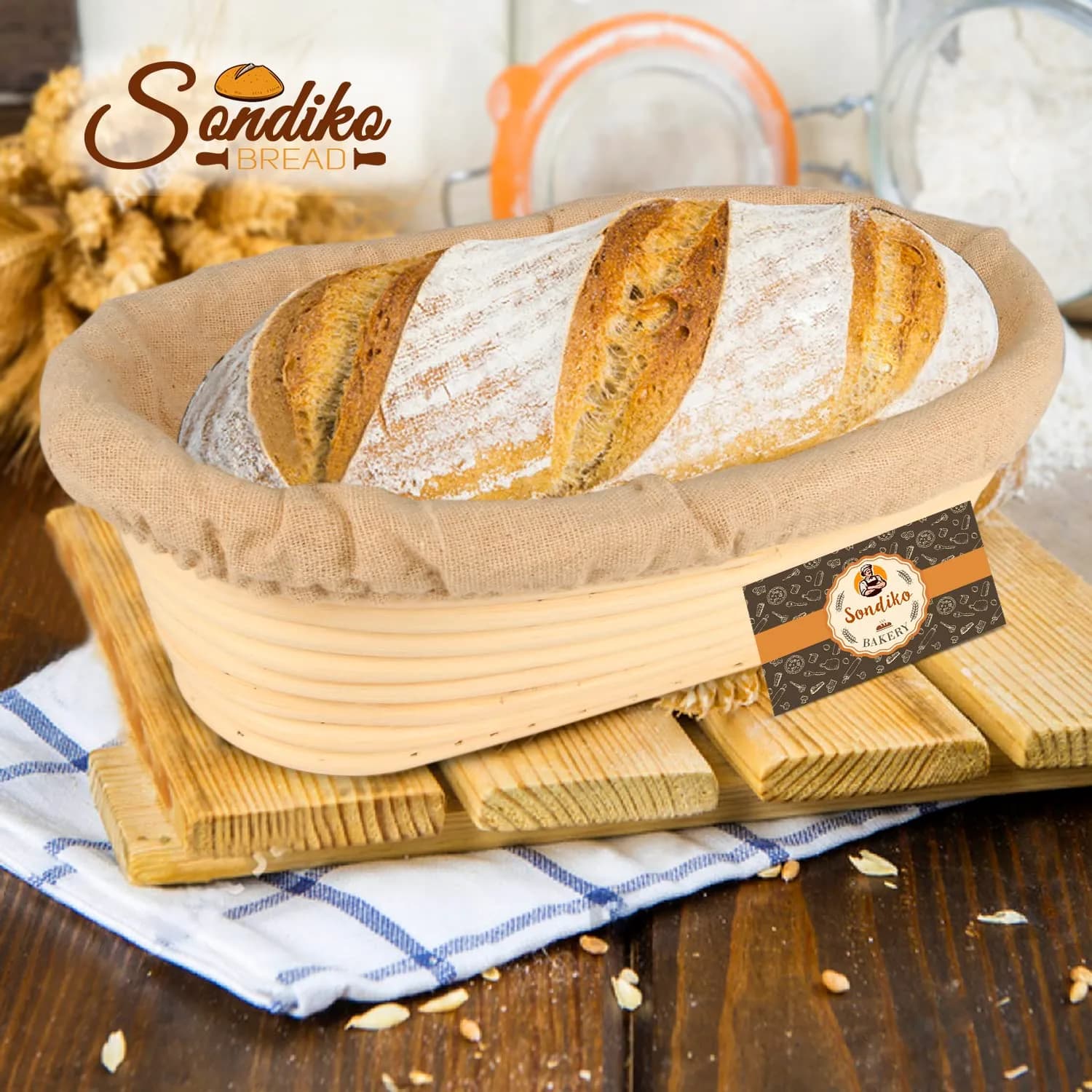 Sondiko Oval Banneton Bread Proofing Basket 24.5cm (9.6") with Liner | Handmade Rattan for Sourdough Bread - view 7