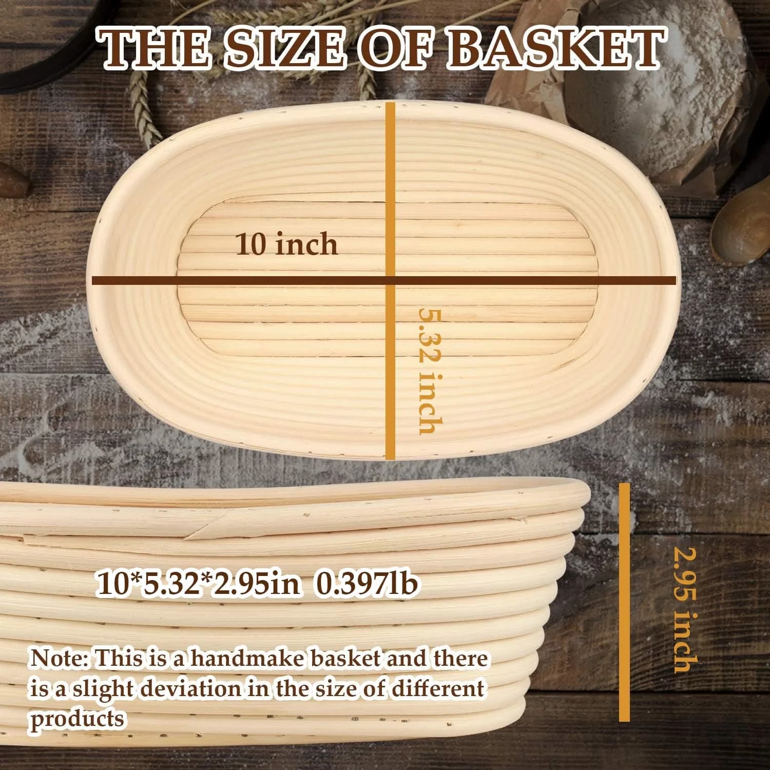 Sondiko Oval Banneton Bread Proofing Basket 24.5cm (9.6") with Liner | Handmade Rattan for Sourdough Bread - view 2