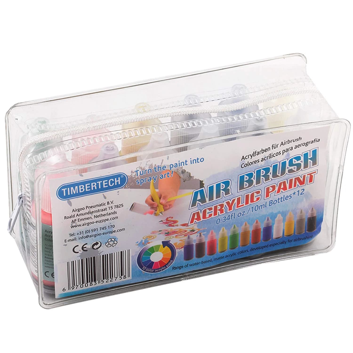 TIMBERTECH Acrylic Airbrush Paint Set 12x10ml (0.34 Fl Oz) | Professional Water-Based Vivid Colors for Artists, Students, Beginners - view 2