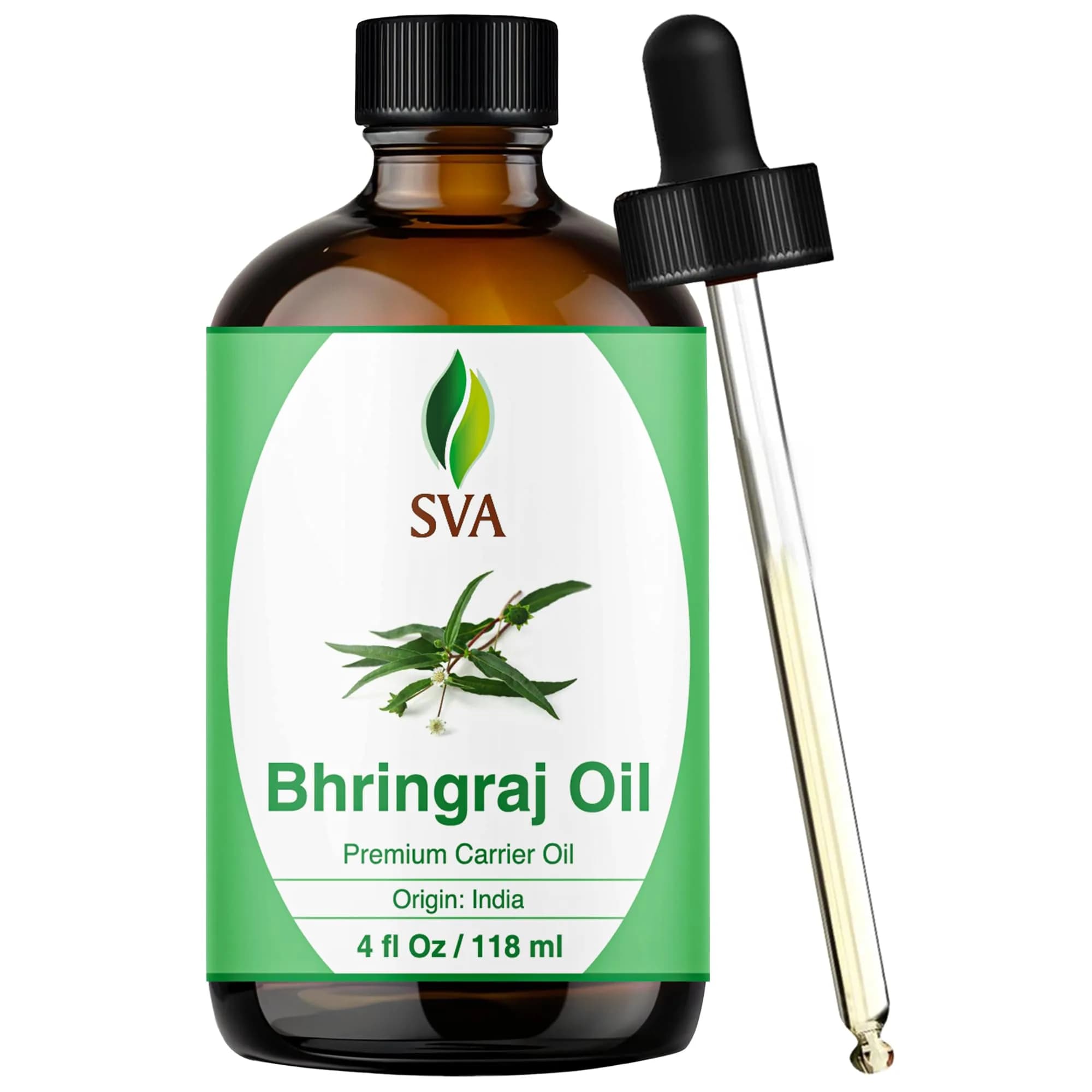 SVA ORGANICS Bhringraj Premium Carrier Oil 118ml (4 Fl Oz) With Dropper | For Hair Oiling, Scalp Massage & Skin Care - main product image