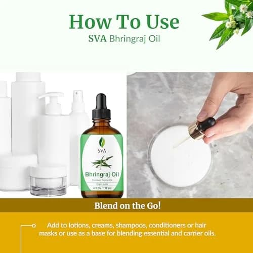 SVA ORGANICS Bhringraj Premium Carrier Oil 118ml (4 Fl Oz) With Dropper | For Hair Oiling, Scalp Massage & Skin Care thumbnail 6
