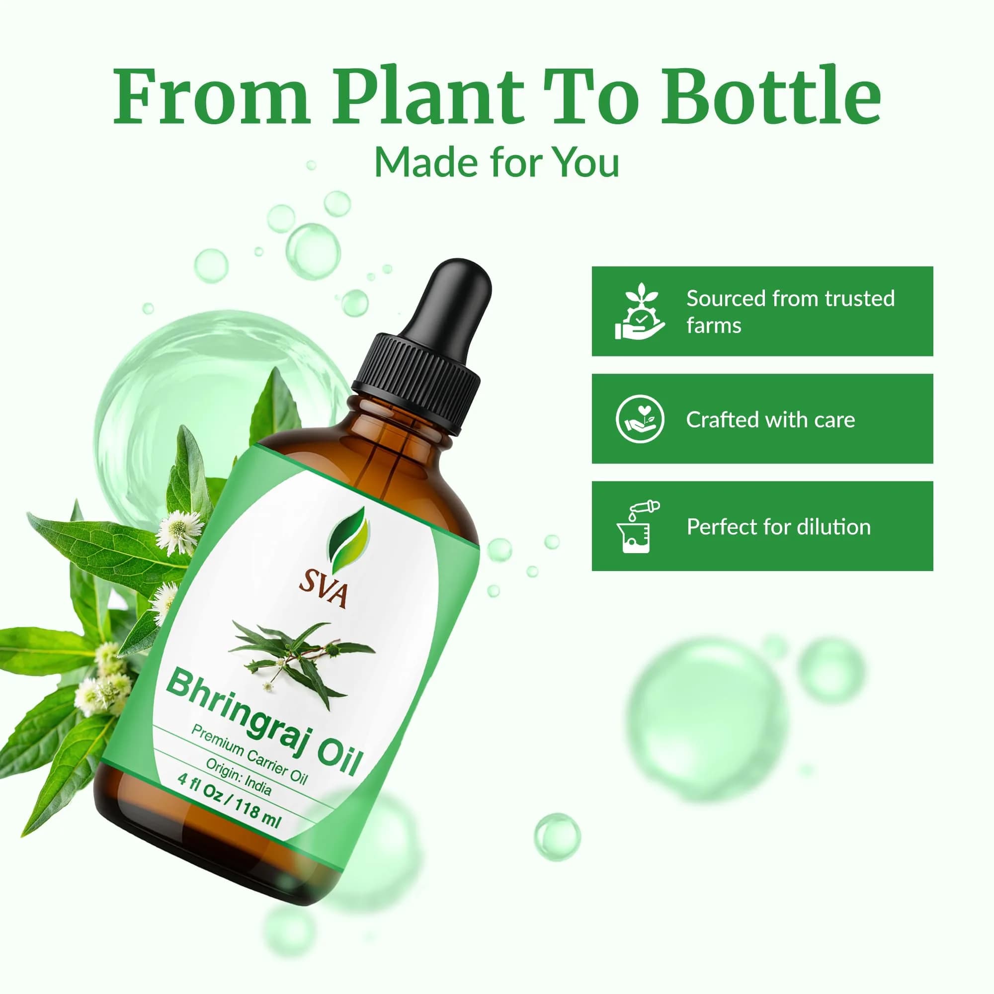 SVA ORGANICS Bhringraj Premium Carrier Oil 118ml (4 Fl Oz) With Dropper | For Hair Oiling, Scalp Massage & Skin Care - view 4