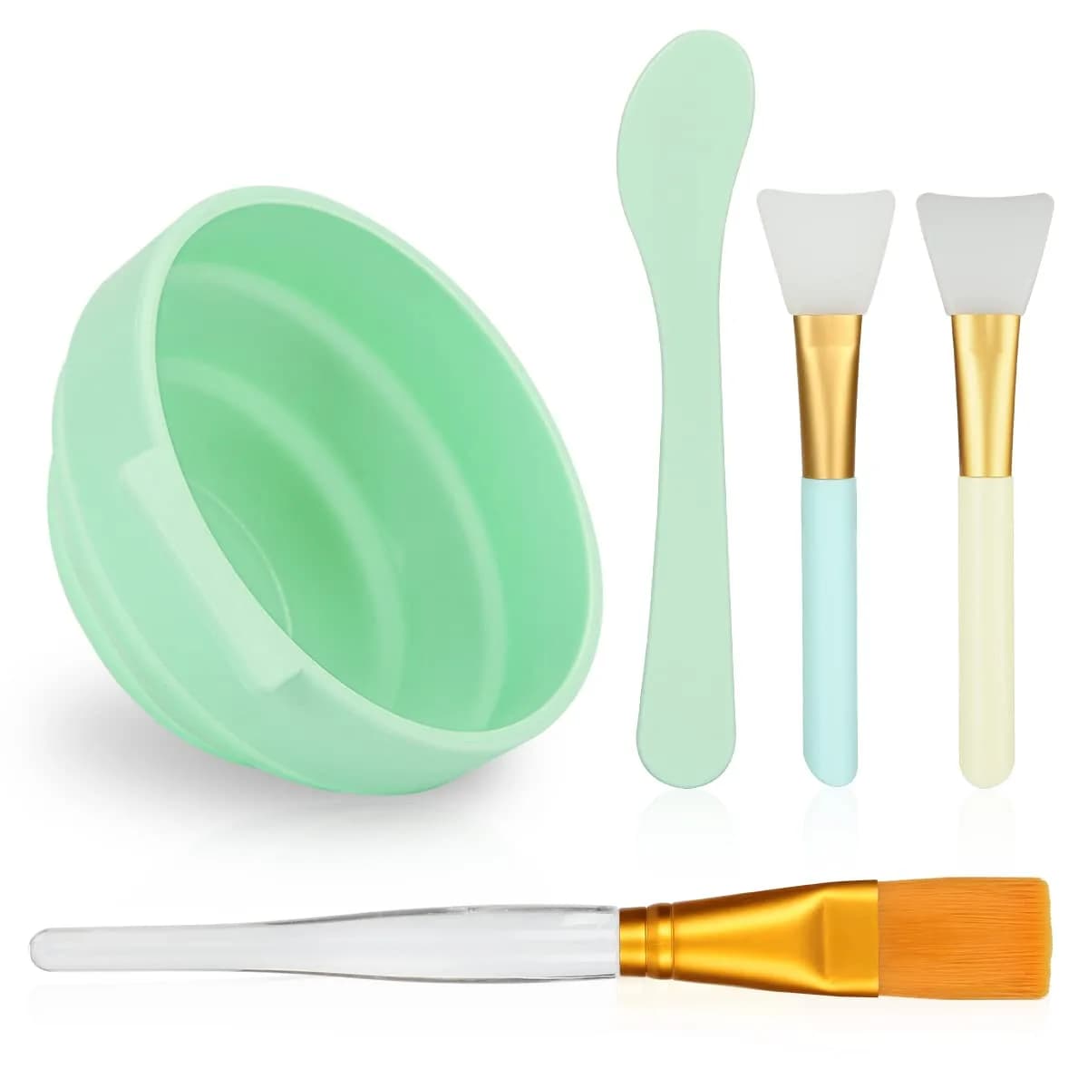 Plazuria Face Mask Mixing Bowl Set, 5 in 1 DIY Kit with Silicone Face Mask Brush & Soft Face Brushes — 5 Piece Set