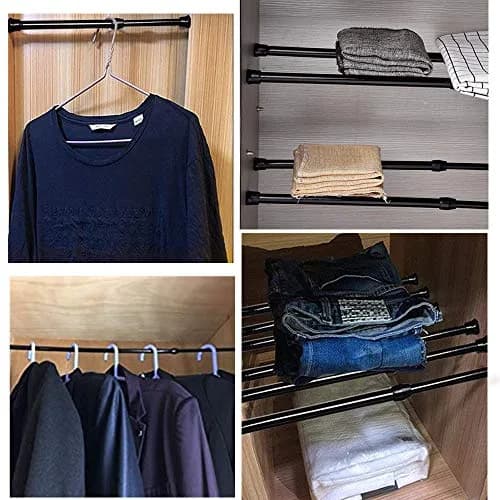 qinnsou Black 4 Pack Tension Shower Rods 40-70cm (15.7-28 Inch) | Rust-Proof Spring Steel for Bathrooms & Closets thumbnail 3