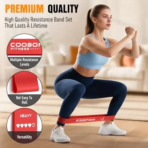 COOBONS FITNESS Resistance Bands for Women and Men | 50LB Exercise Loop Bands for Yoga, Pilates, Rehab, Home Workout thumbnail 5