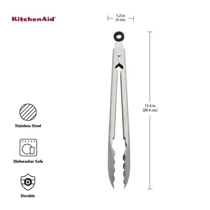 KitchenAid Stainless Steel Utility Tongs 11.6 Inches | Dishwasher Safe & Locking Mechanism thumbnail 3