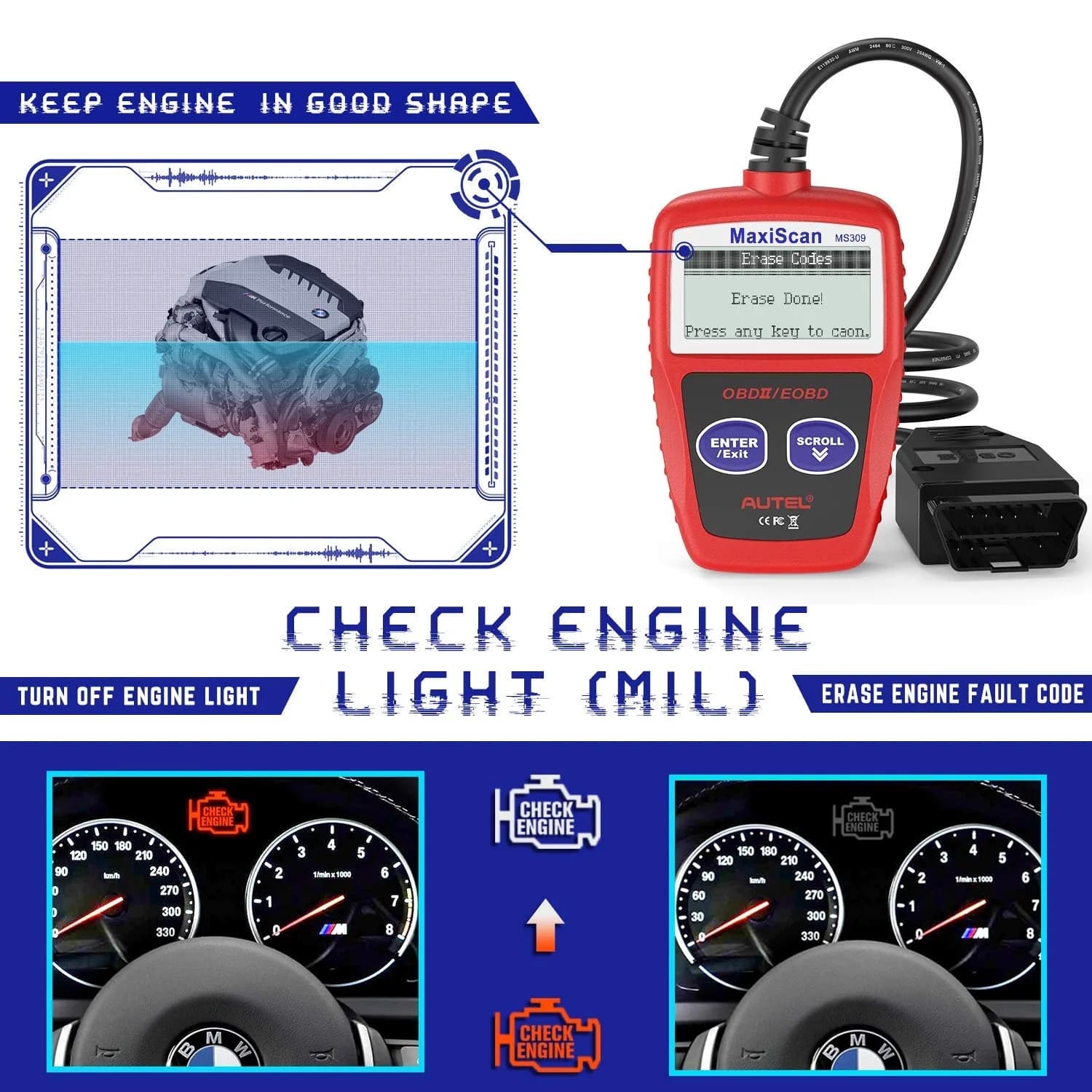 Autel OBD2 Scanner MS309 Universal Car Engine Fault Code Reader | Reads & Clears Codes - view 4