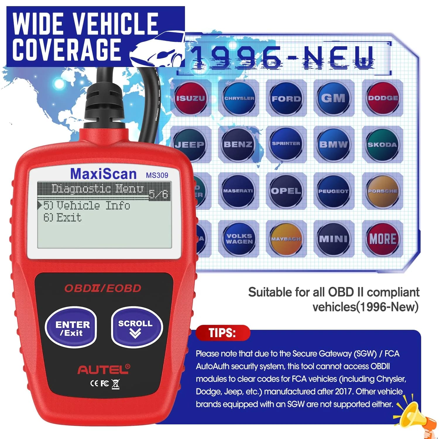 Autel OBD2 Scanner MS309 Universal Car Engine Fault Code Reader | Reads & Clears Codes - view 7