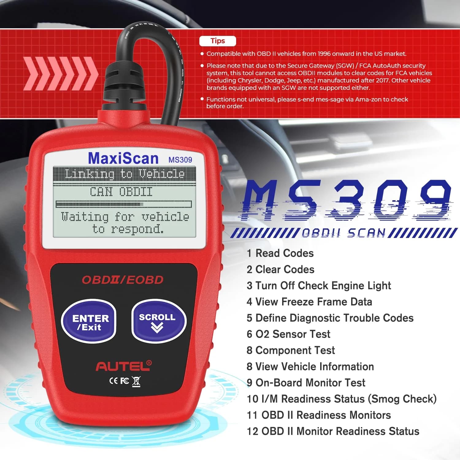 Autel OBD2 Scanner MS309 Universal Car Engine Fault Code Reader | Reads & Clears Codes - view 2