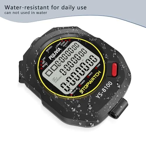 PULIVIA Digital Stopwatch Timer Multi Splits/Laps 100 Splits/Laps Stopwatch with Countdown Alarm Clock Date, Memory Recall 3-Rows Display, Ideal for Coaches Referee PE-teacher thumbnail 5