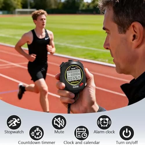 PULIVIA Digital Stopwatch Timer Multi Splits/Laps 100 Splits/Laps Stopwatch with Countdown Alarm Clock Date, Memory Recall 3-Rows Display, Ideal for Coaches Referee PE-teacher thumbnail 2