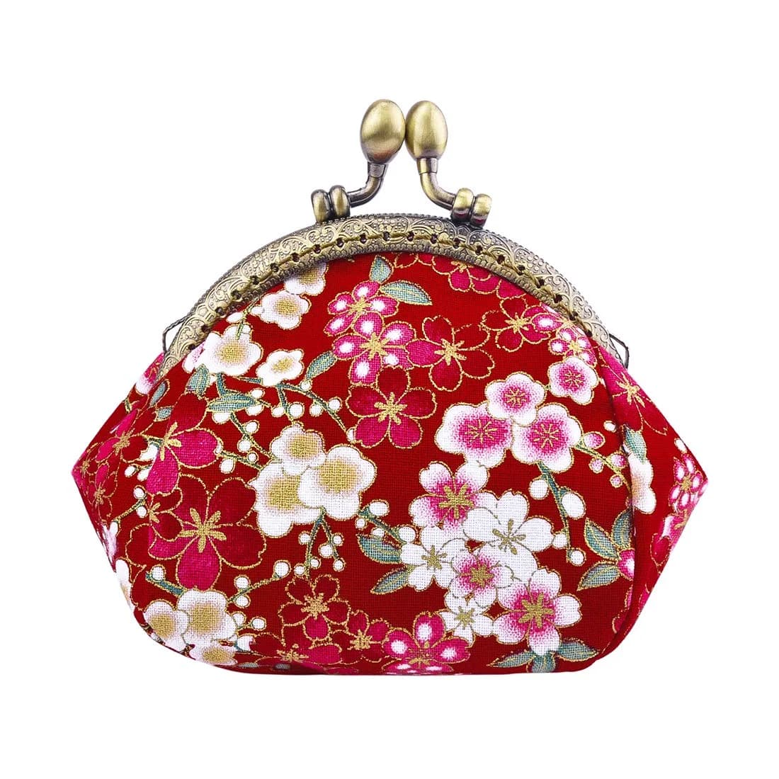 Oyachic Coin Purse, Floral Change Purse, Vintage Coin Pouch, Small Wallet with Kiss Lock Clasp for Women, Girls | Compact & Durable Canvas Design — bright red