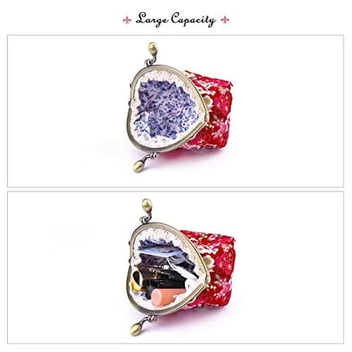 Oyachic Coin Purse, Floral Change Purse, Vintage Coin Pouch, Small Wallet with Kiss Lock Clasp for Women, Girls, Red | Compact & Durable Canvas thumbnail 5