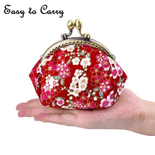 Oyachic Coin Purse, Floral Change Purse, Vintage Coin Pouch, Small Wallet with Kiss Lock Clasp for Women, Girls, Red | Compact & Durable Canvas thumbnail 6