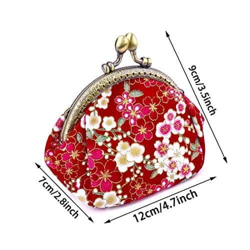 Oyachic Coin Purse, Floral Change Purse, Vintage Coin Pouch, Small Wallet with Kiss Lock Clasp for Women, Girls, Red | Compact & Durable Canvas thumbnail 7
