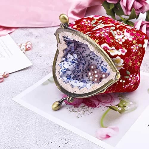 Oyachic Coin Purse, Floral Change Purse, Vintage Coin Pouch, Small Wallet with Kiss Lock Clasp for Women, Girls, Red | Compact & Durable Canvas thumbnail 2