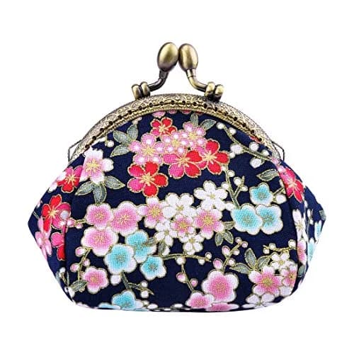 Oyachic Floral Coin Purse Navy Blue | Vintage Small Wallet with Kiss Lock Clasp (2.7x4.7x3.5in) thumbnail 1
