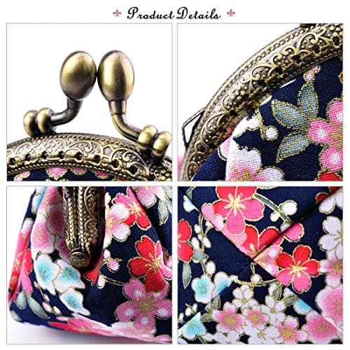 Oyachic Floral Coin Purse Navy Blue | Vintage Small Wallet with Kiss Lock Clasp (2.7x4.7x3.5in) thumbnail 4