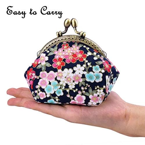 Oyachic Floral Coin Purse Navy Blue | Vintage Small Wallet with Kiss Lock Clasp (2.7x4.7x3.5in) thumbnail 6