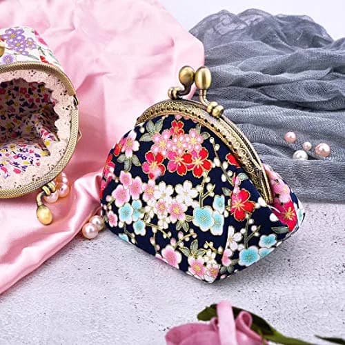 Oyachic Floral Coin Purse Navy Blue | Vintage Small Wallet with Kiss Lock Clasp (2.7x4.7x3.5in) thumbnail 3